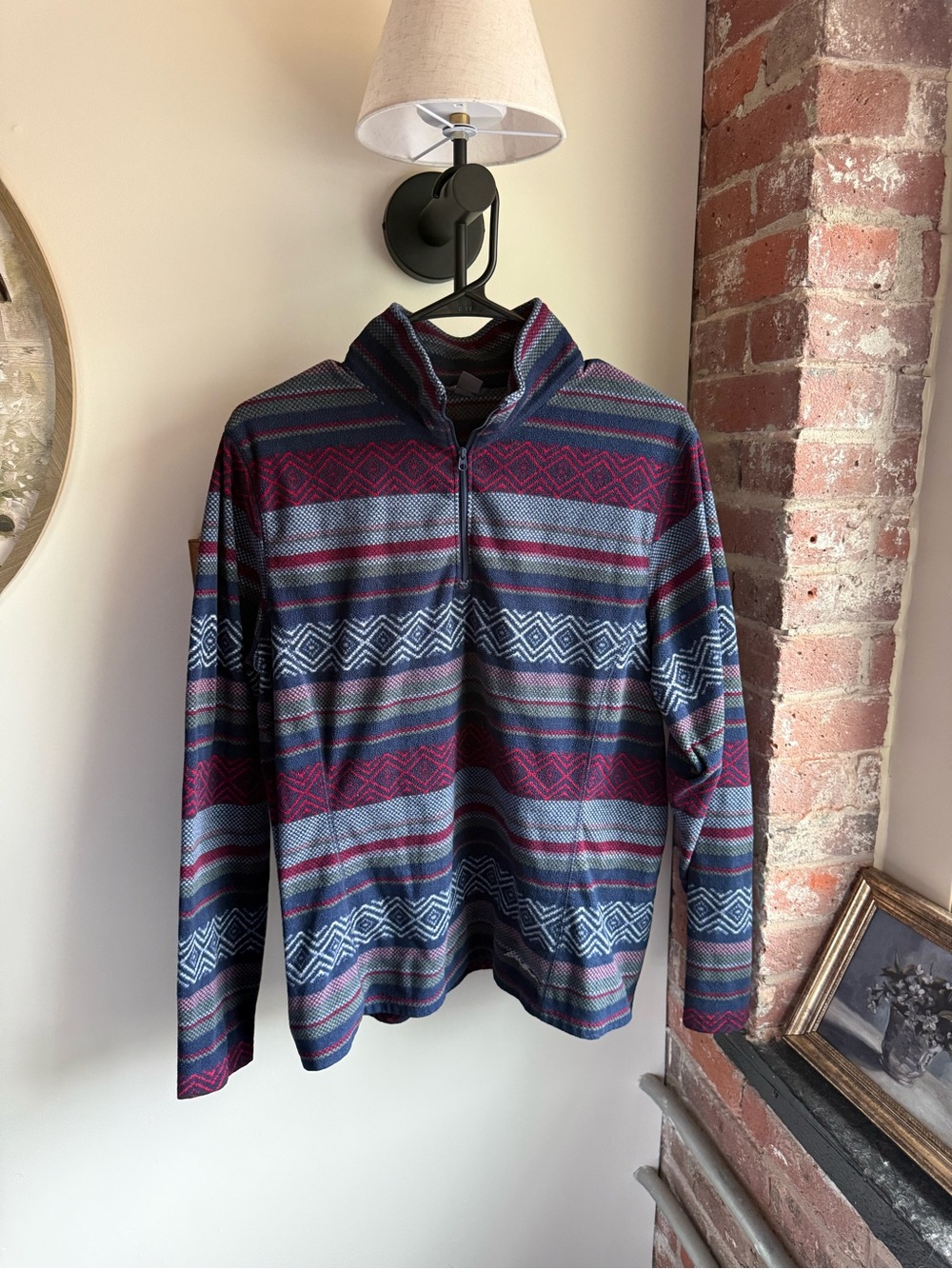 Women’s Quarter-Zip Patterned Pullover Sweater - Burgundy & Navy